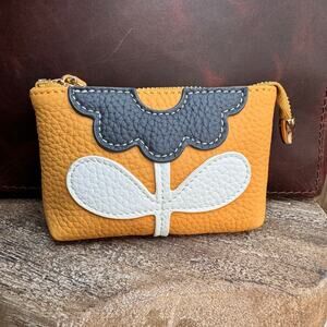Flower Coin Purse Yellow Gold Wallet Genuine Leather Wallet 5 x 3